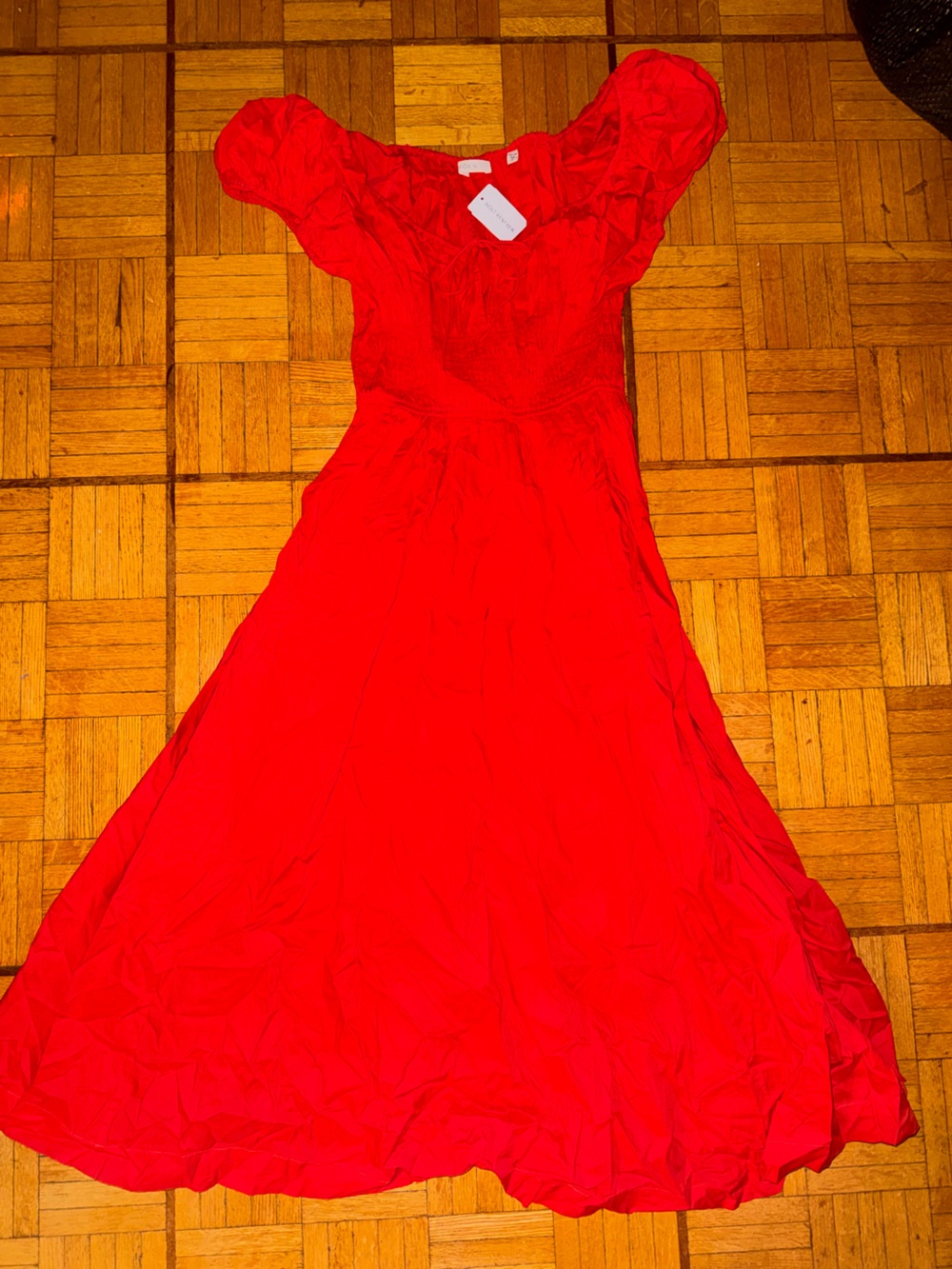 NEW Doen Quinn Red Puff Sleeve Smocked Midi Dress New with tags - Picture 15 of 15